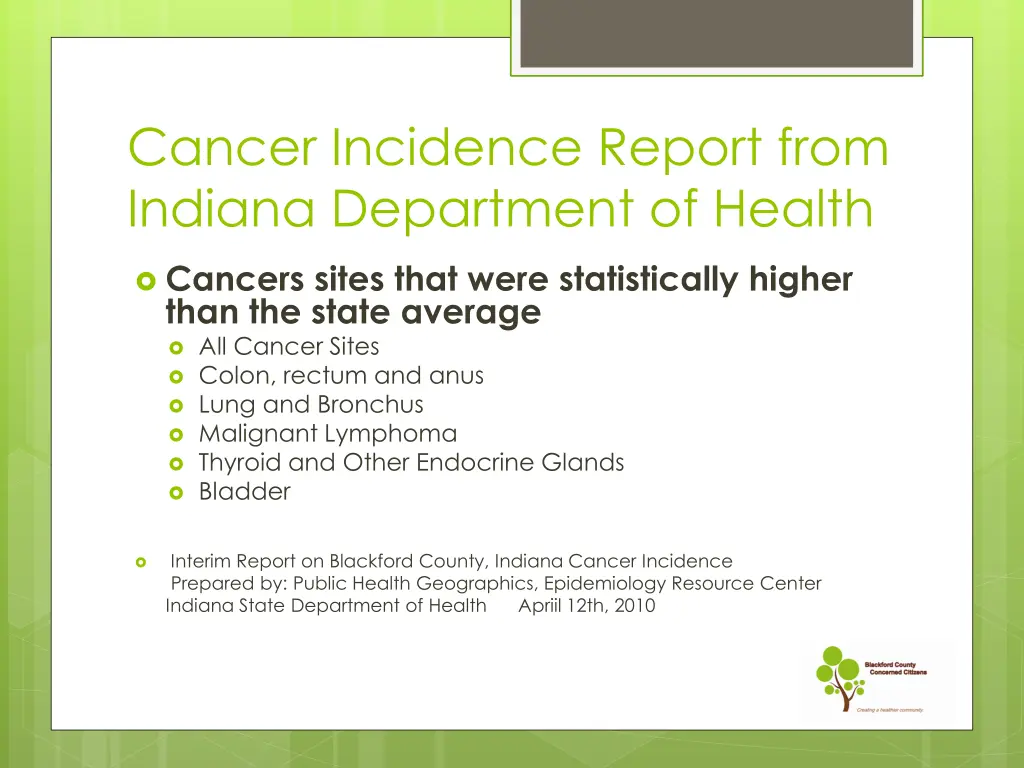 cancer incidence report from indiana department