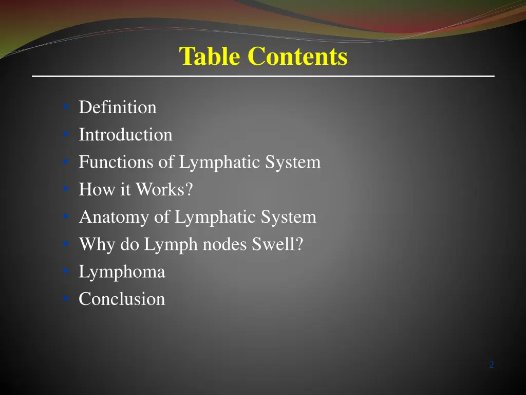 table contents
