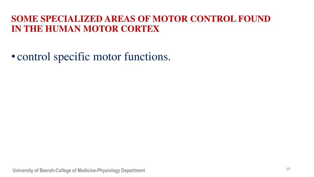 some specialized areas of motor control found