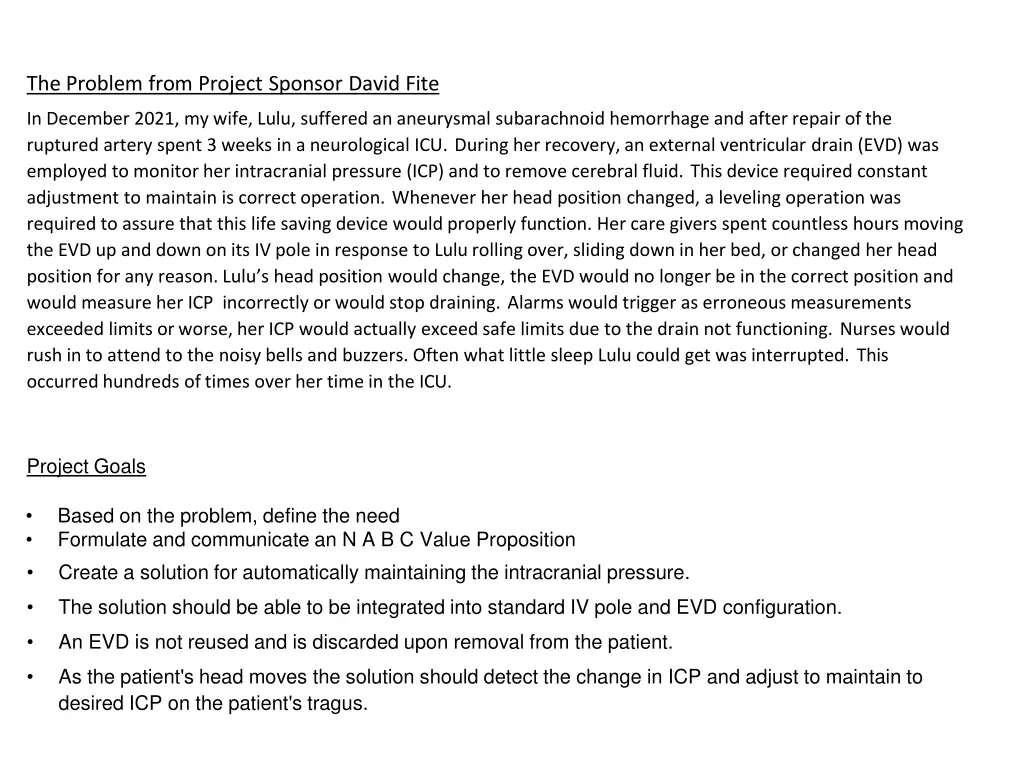 the problem from project sponsor david fite