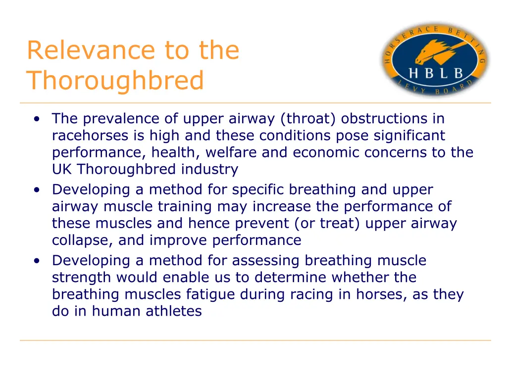 relevance to the thoroughbred