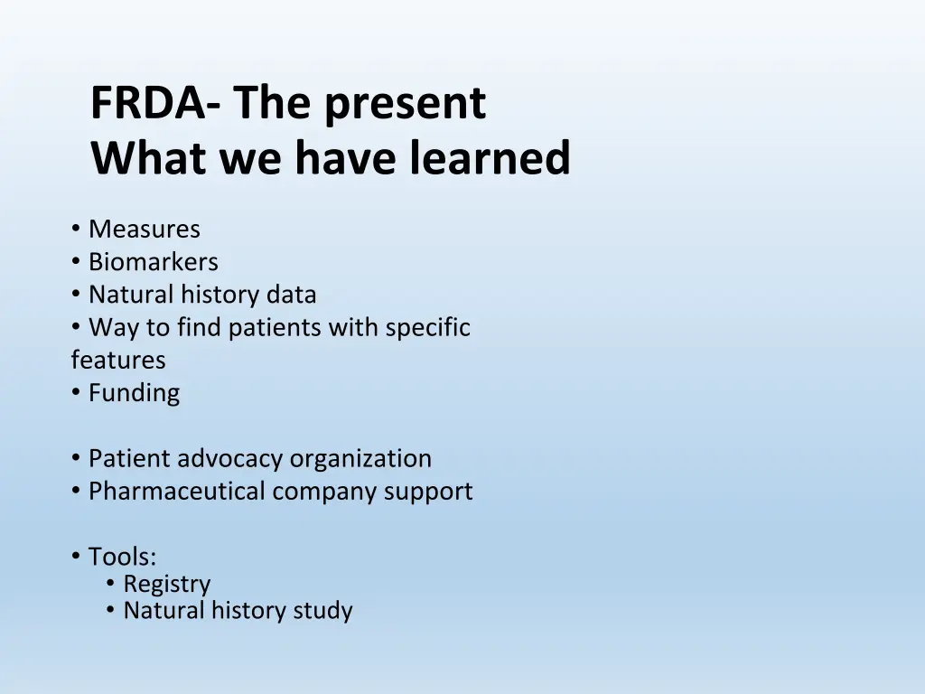 frda the present what we have learned