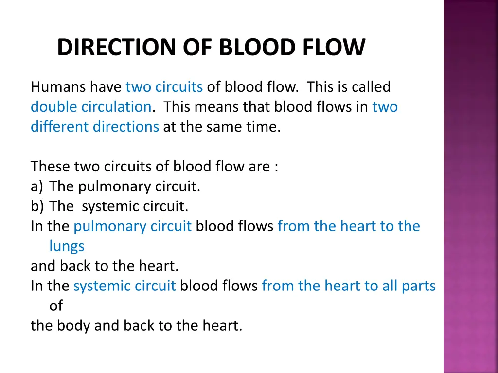 direction of blood flow