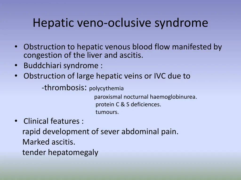 hepatic veno oclusive syndrome