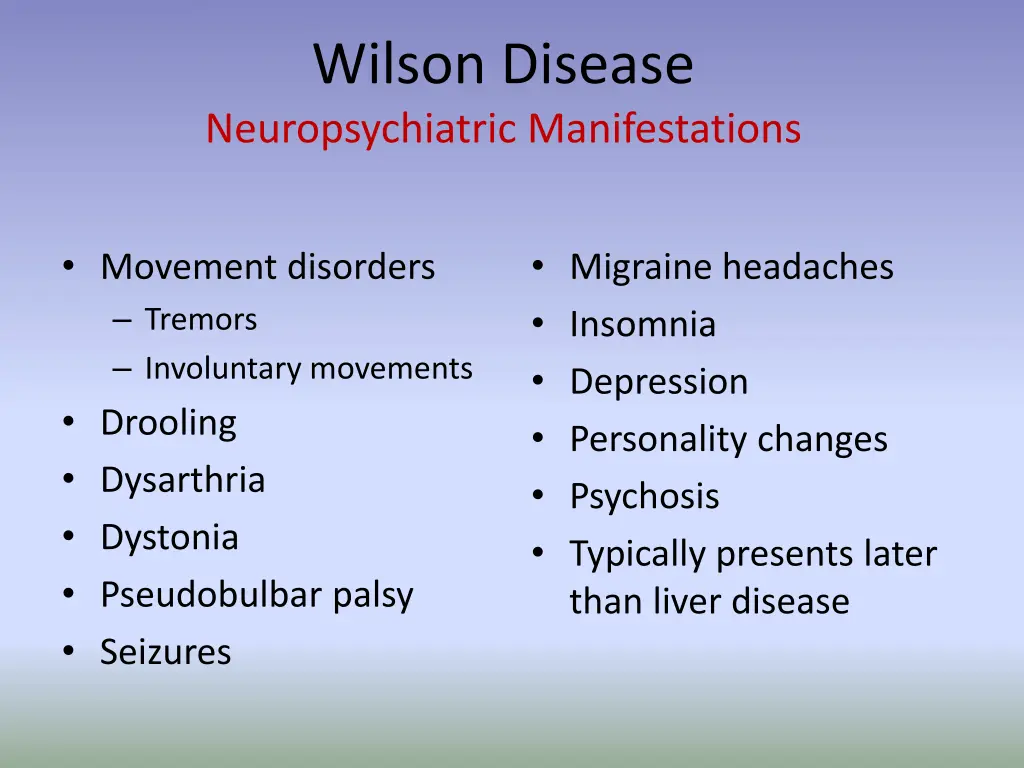 wilson disease neuropsychiatric manifestations