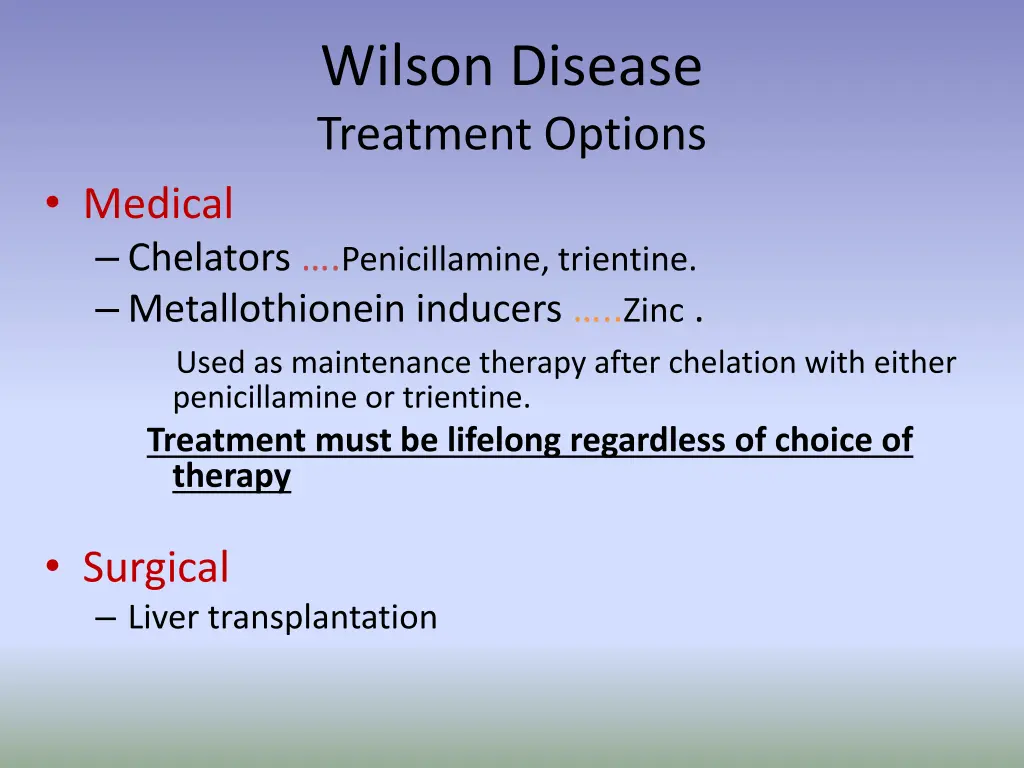 wilson disease treatment options