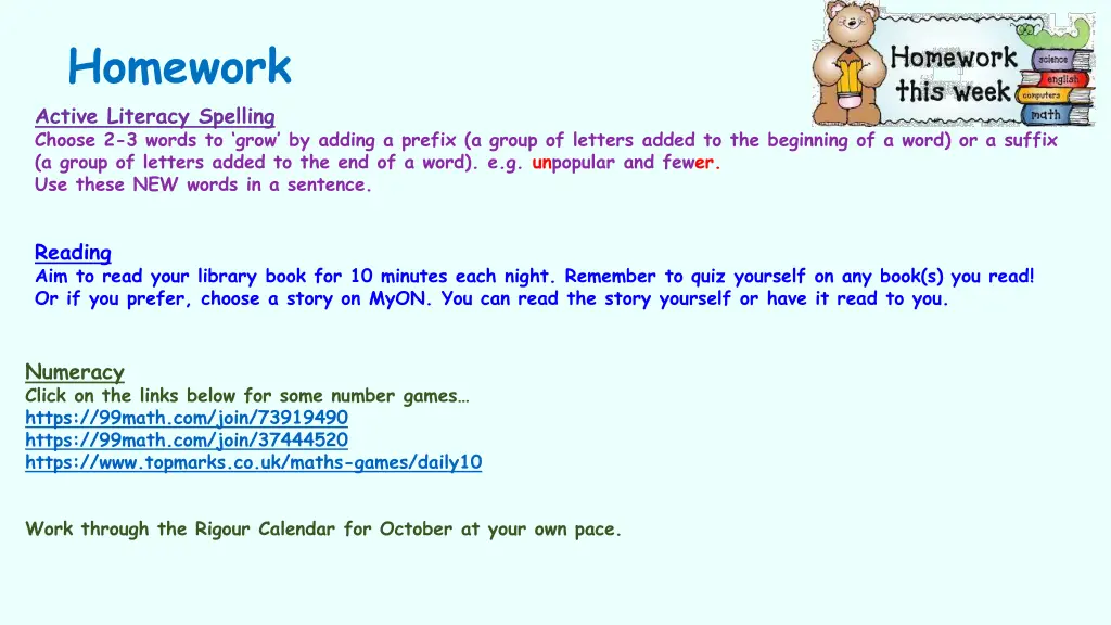 homework active literacy spelling choose