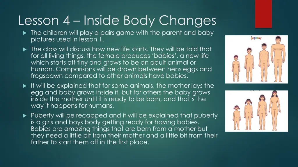 lesson 4 inside body changes the children will