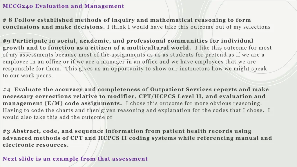 mccg240 evaluation and management