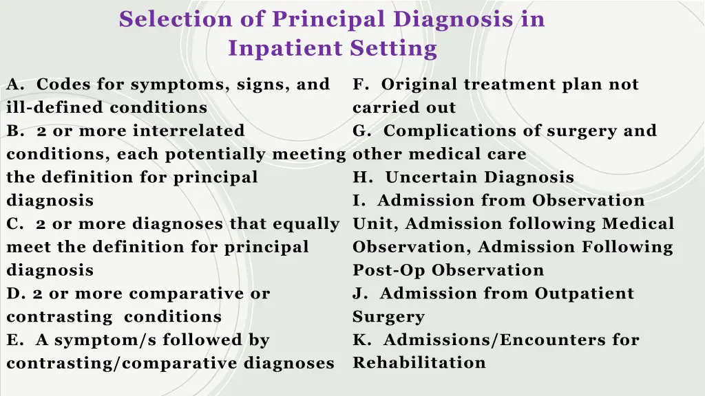selection of principal diagnosis in inpatient