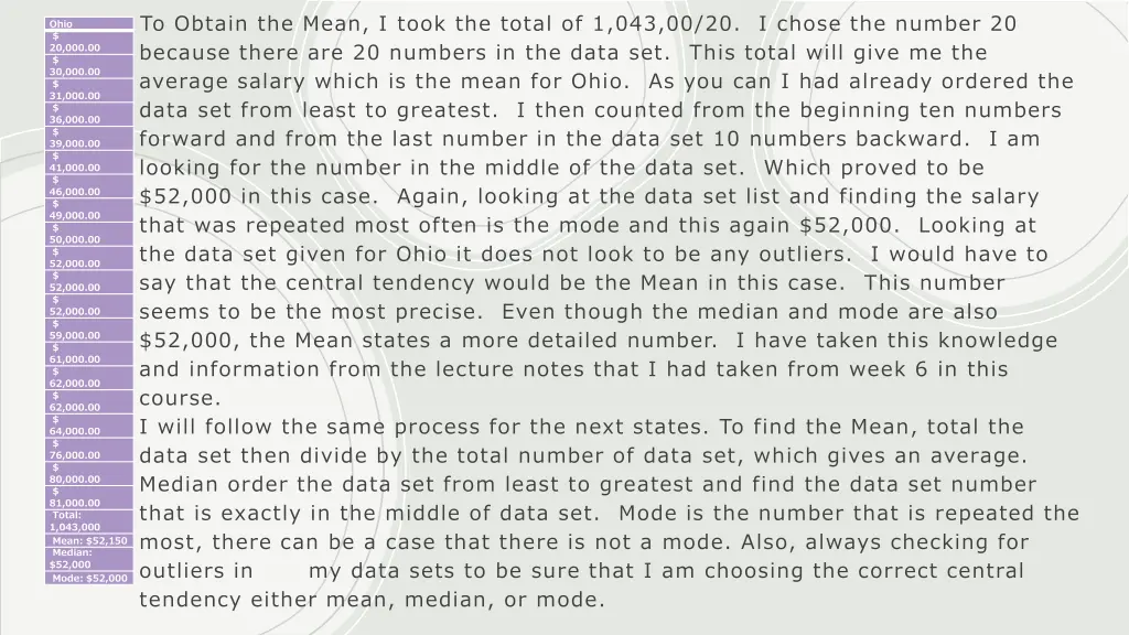 to obtain the mean i took the total