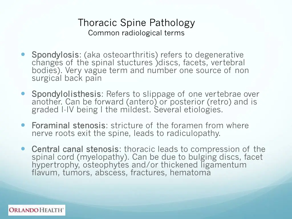 thoracic spine pathology common radiological terms