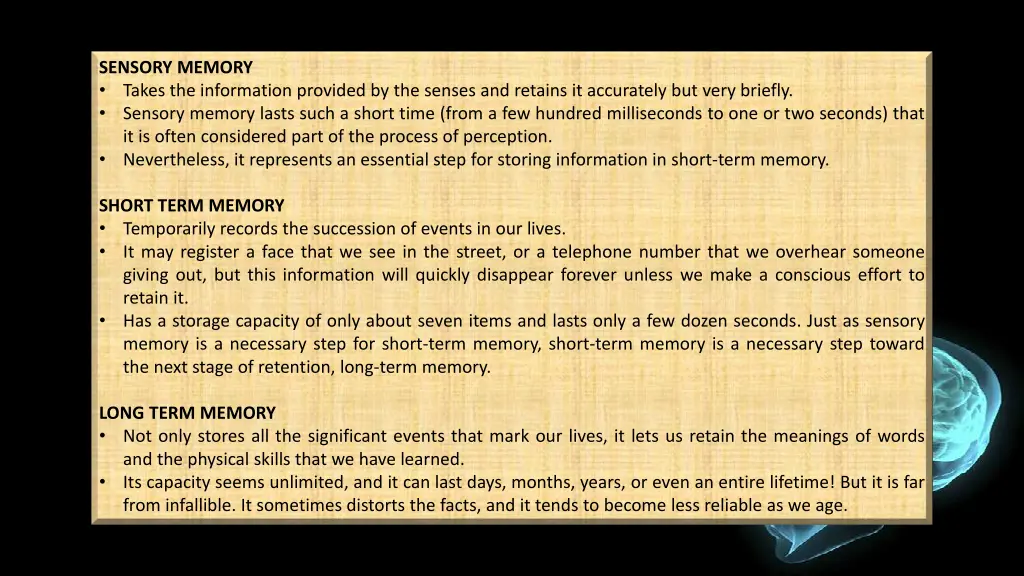 sensory memory takes the information provided