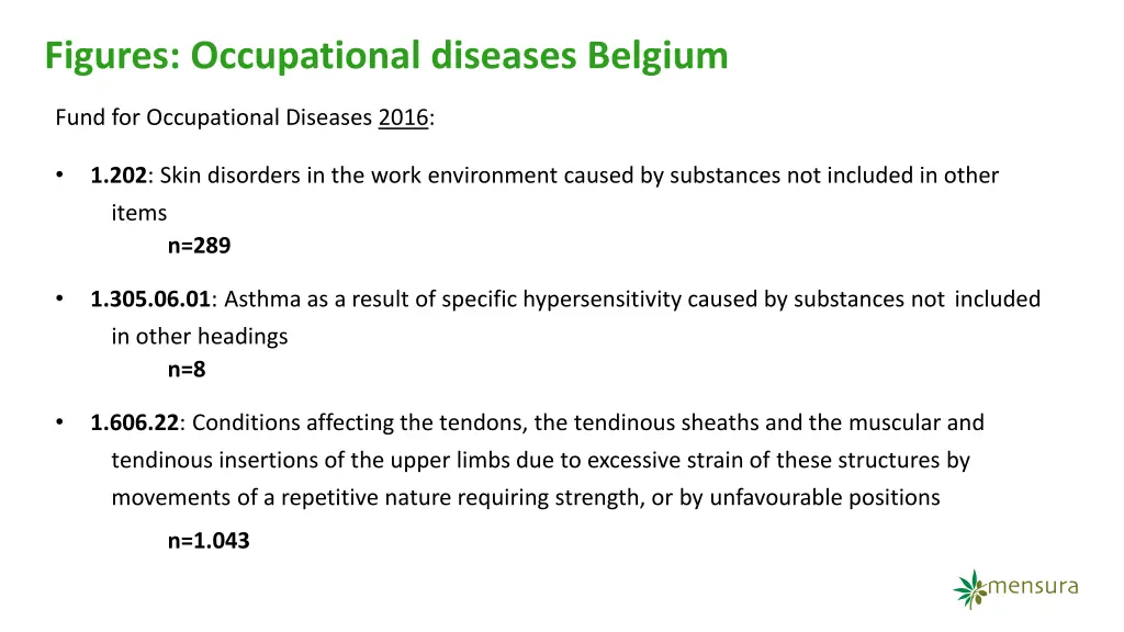 figures occupational diseases belgium