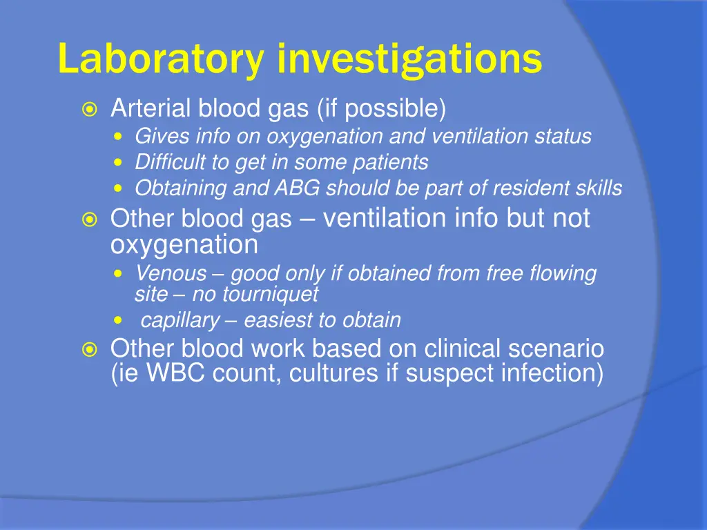 laboratory investigations arterial blood
