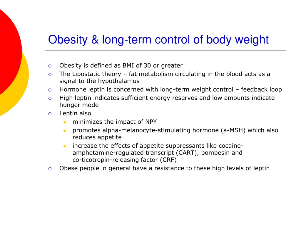 obesity long term control of body weight