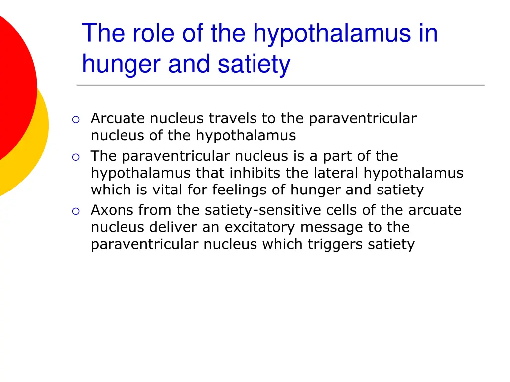 the role of the hypothalamus in hunger and satiety 1