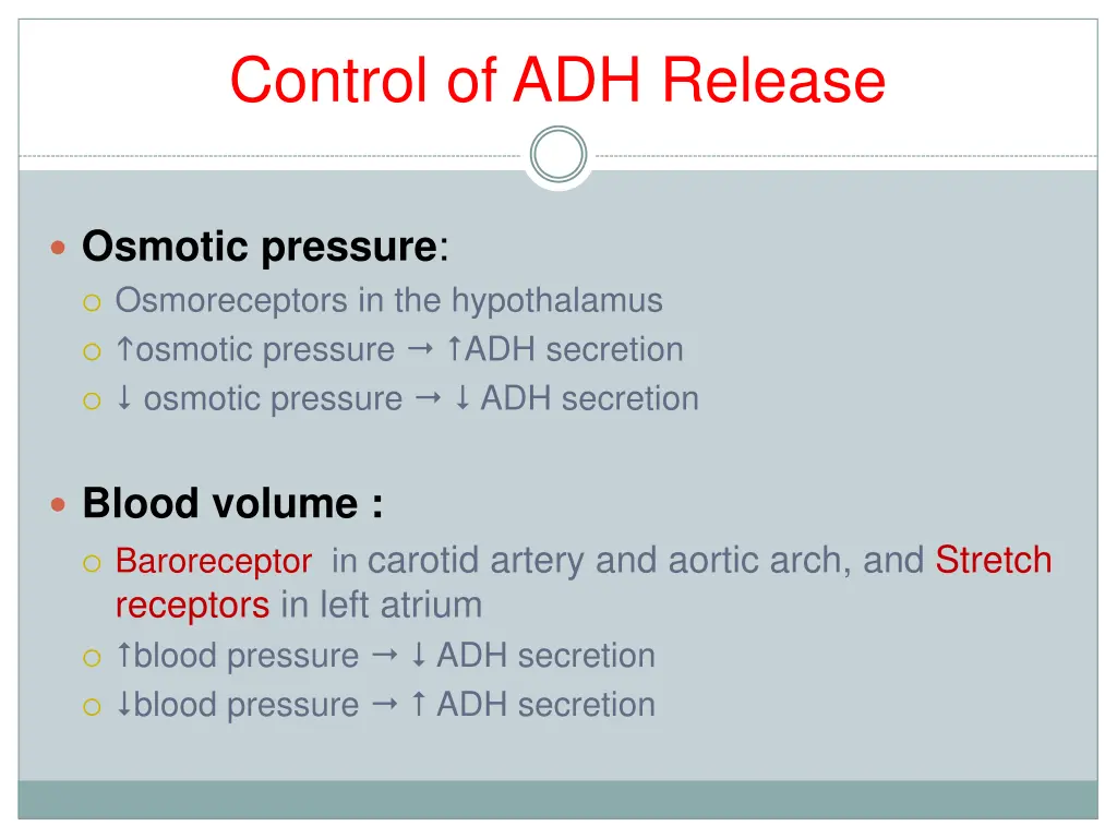 control of adh release
