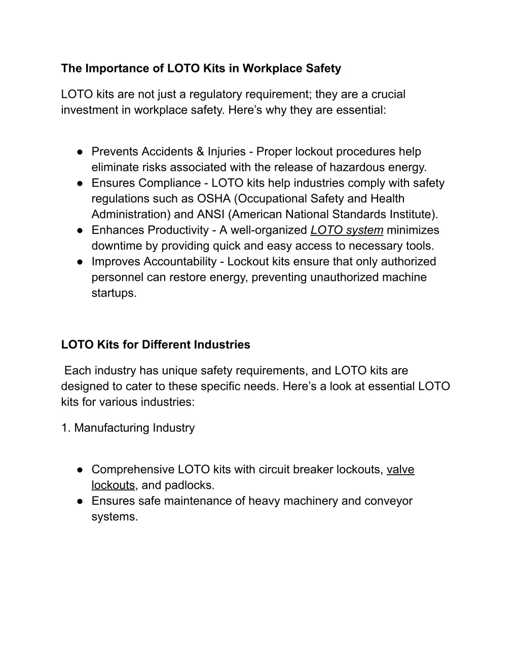 the importance of loto kits in workplace safety