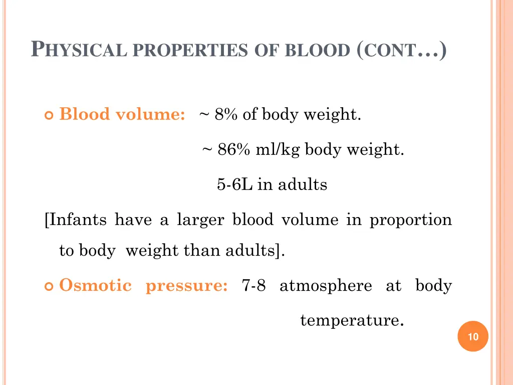 p hysical properties of blood cont