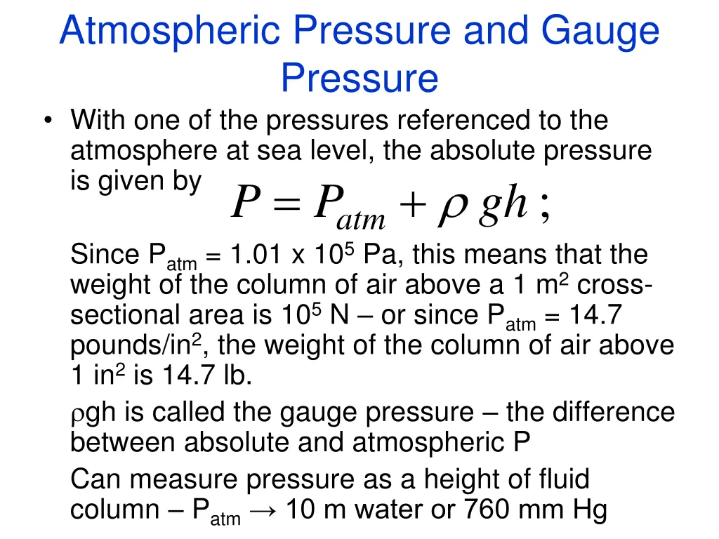 atmospheric pressure and gauge pressure with