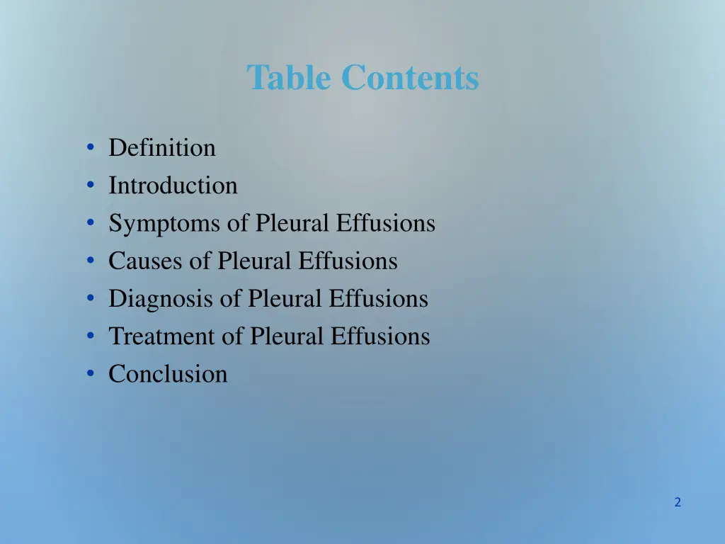 table contents
