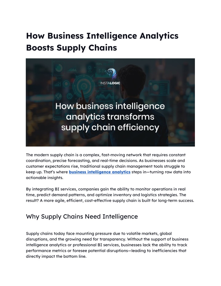 how business intelligence analytics boosts supply