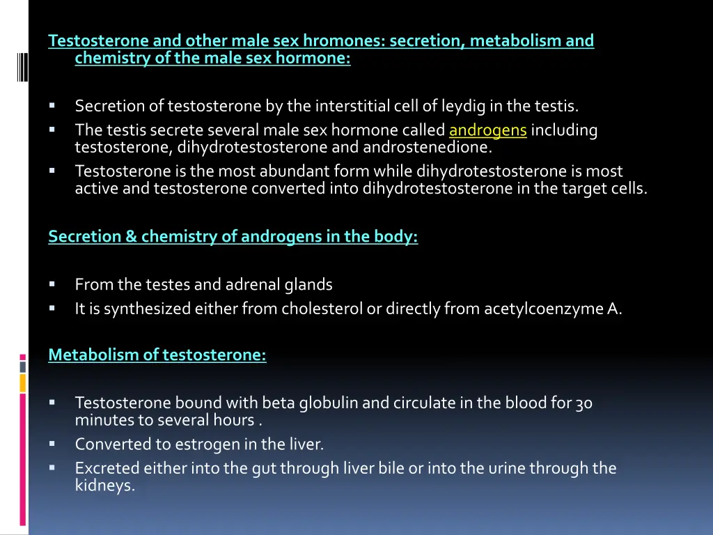 testosterone and other male sex hromones