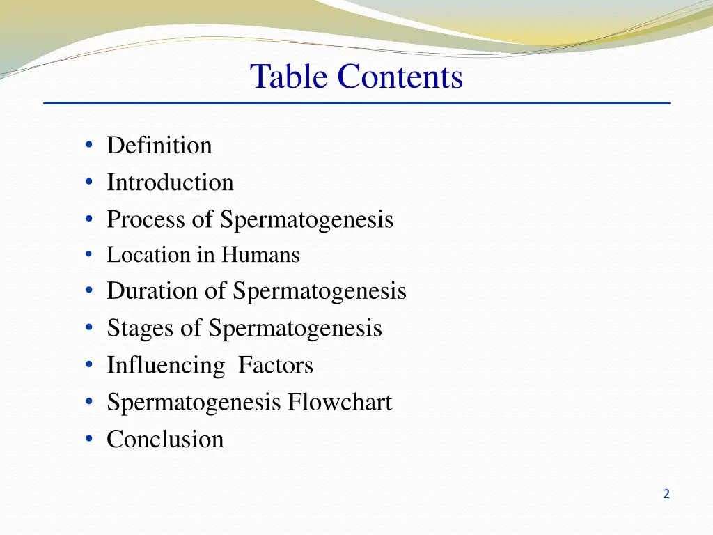 table contents
