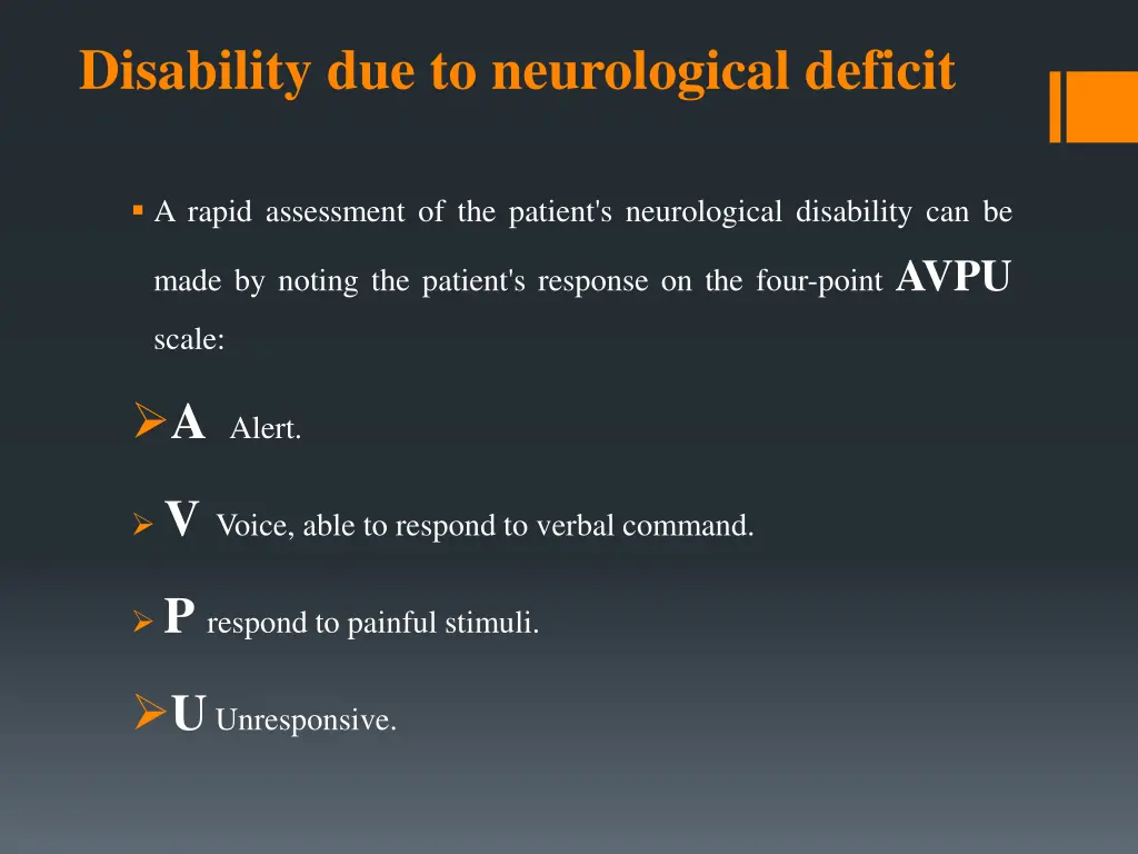 disability due to neurological deficit