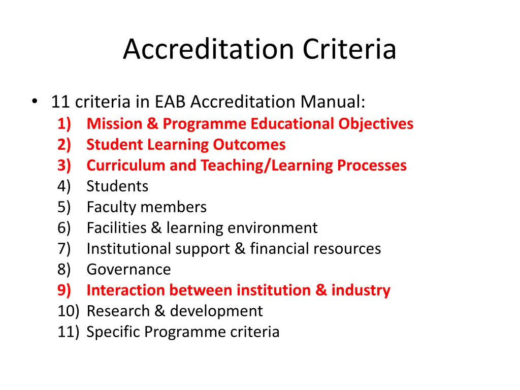 accreditation criteria