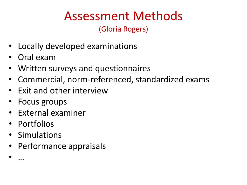 assessment methods gloria rogers