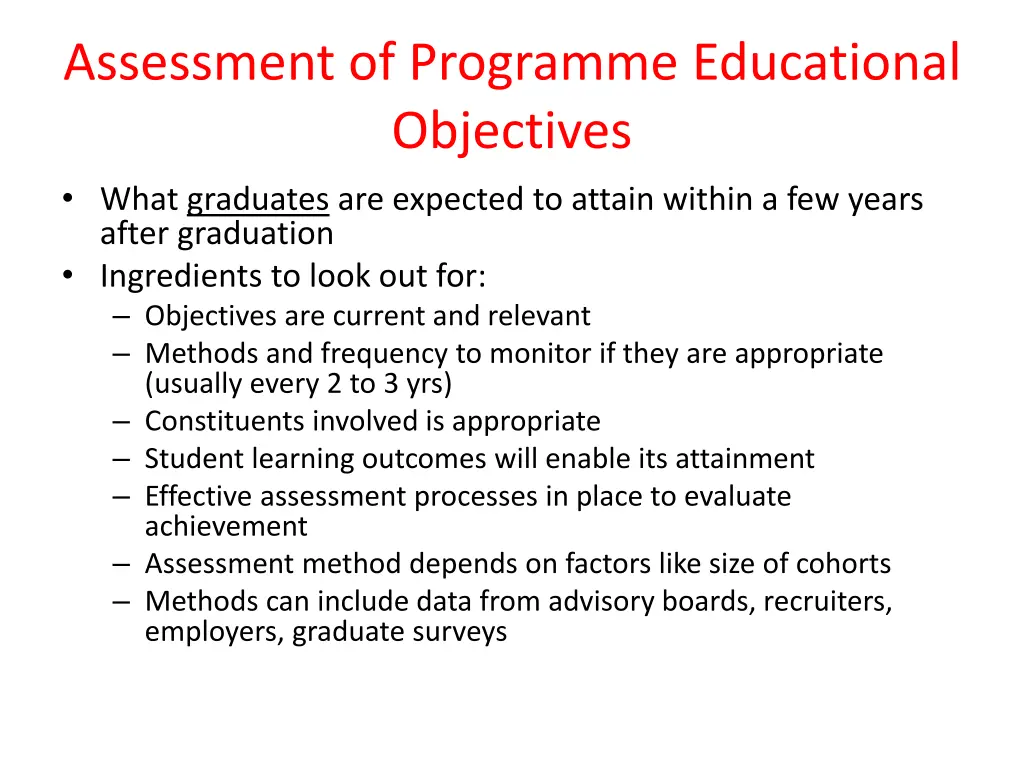 assessment of programme educational objectives