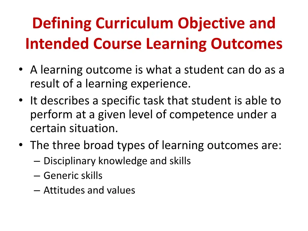 defining curriculum objective and intended course