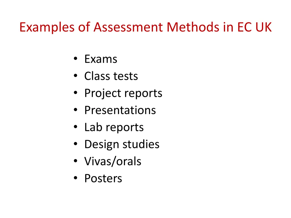examples of assessment methods in ec uk