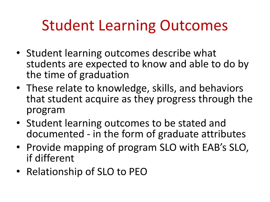 student learning outcomes