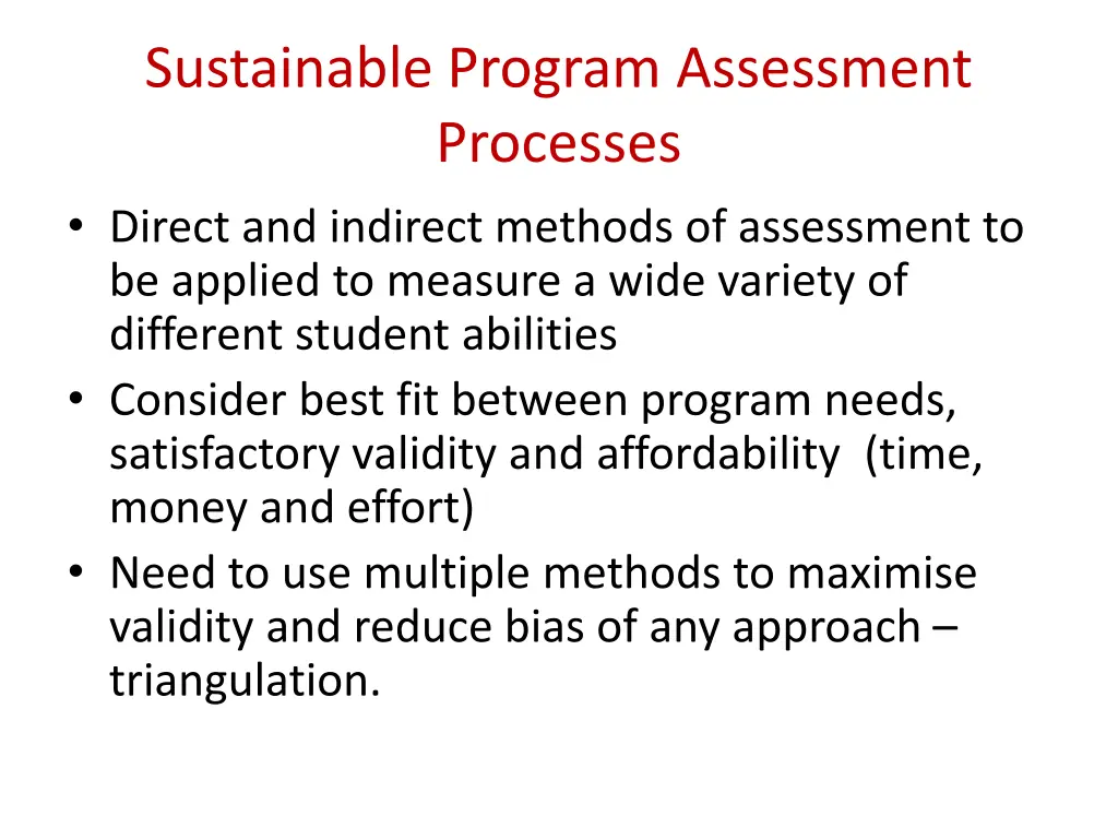 sustainable program assessment processes direct