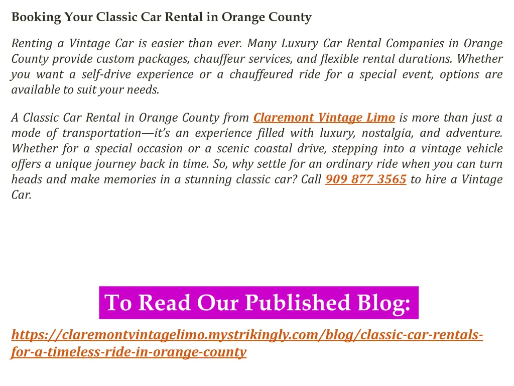 booking your classic car rental in orange county