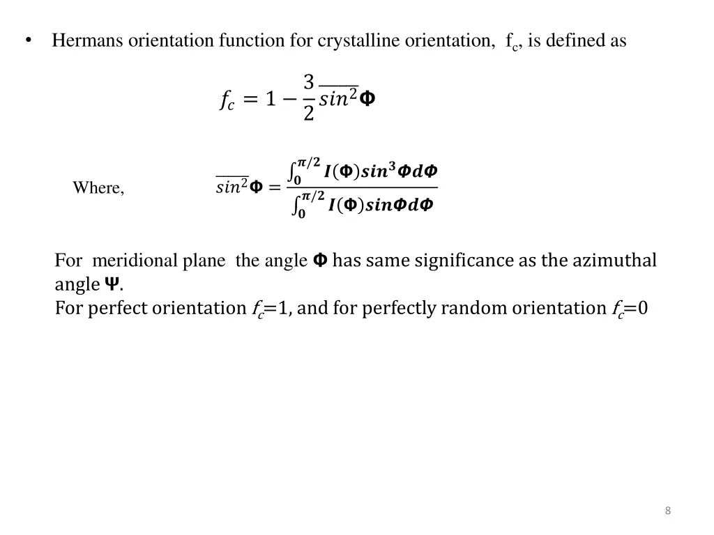 hermans orientation function for crystalline
