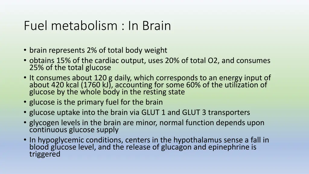 fuel metabolism in brain