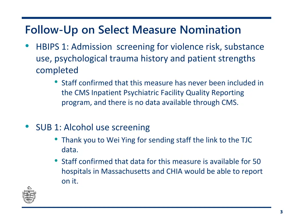 follow up on select measure nomination hbips