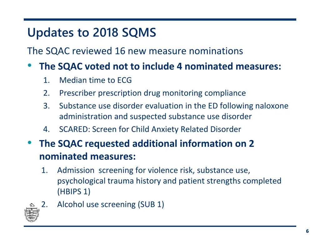 updates to 2018 sqms
