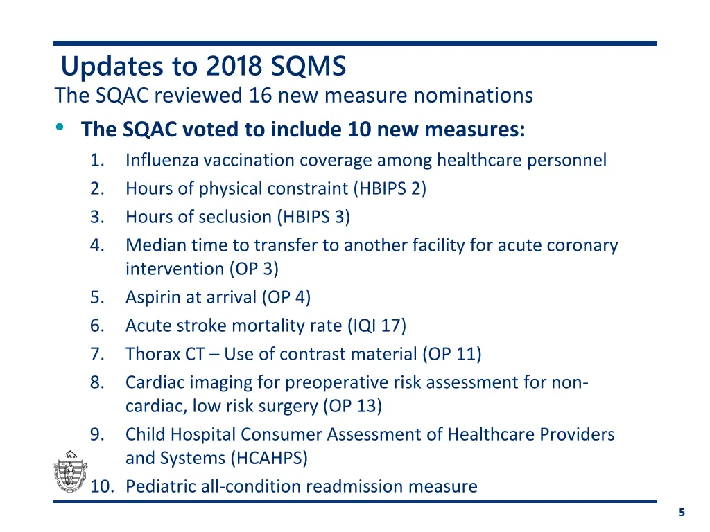 updates to 2018 sqms the sqac reviewed