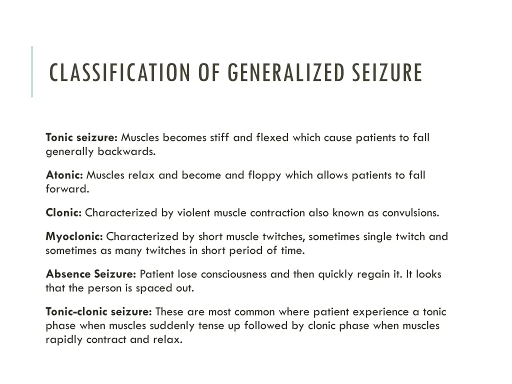 classification of generalized seizure
