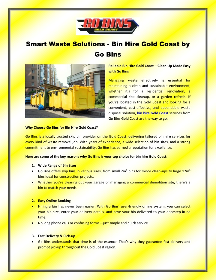 smart waste solutions bin hire gold coast
