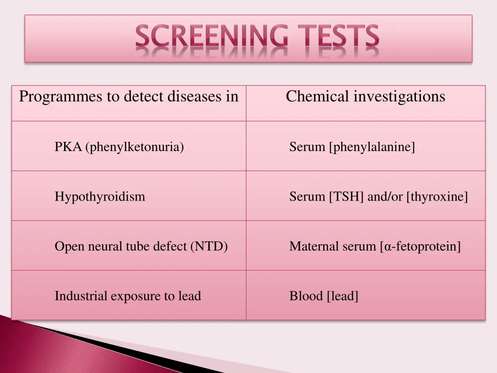 programmes to detect diseases in
