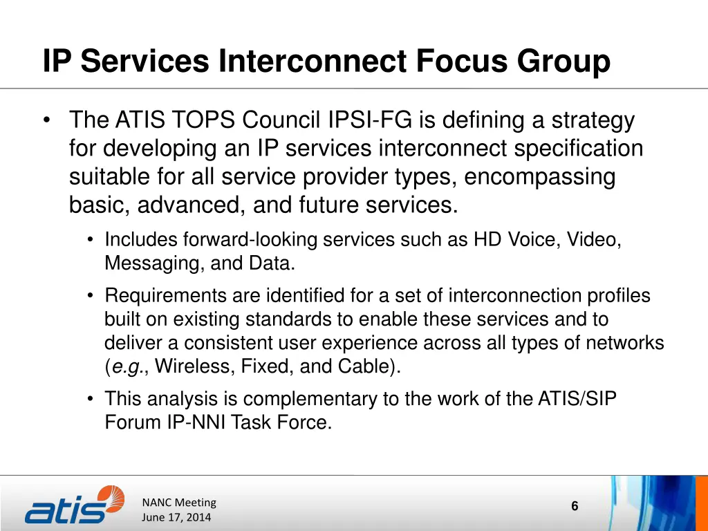 ip services interconnect focus group