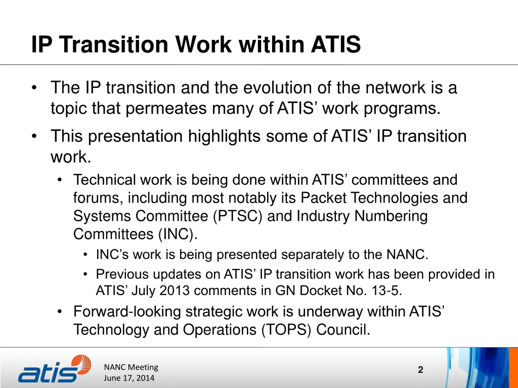 ip transition work within atis