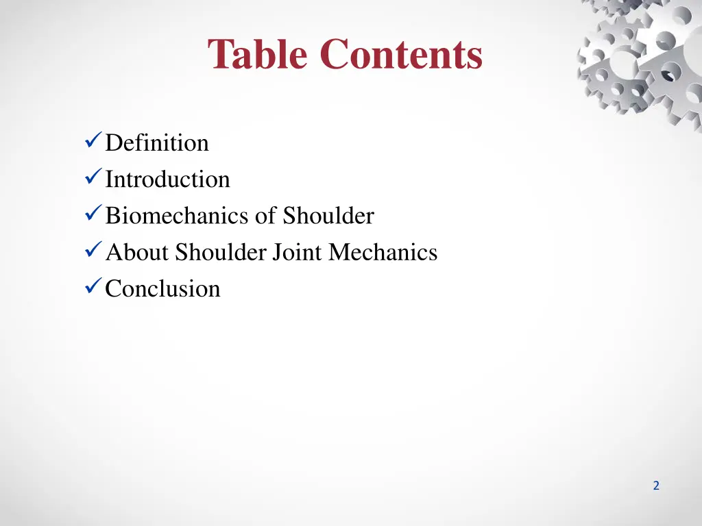 table contents