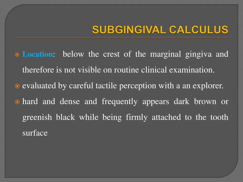 location below the crest of the marginal gingiva